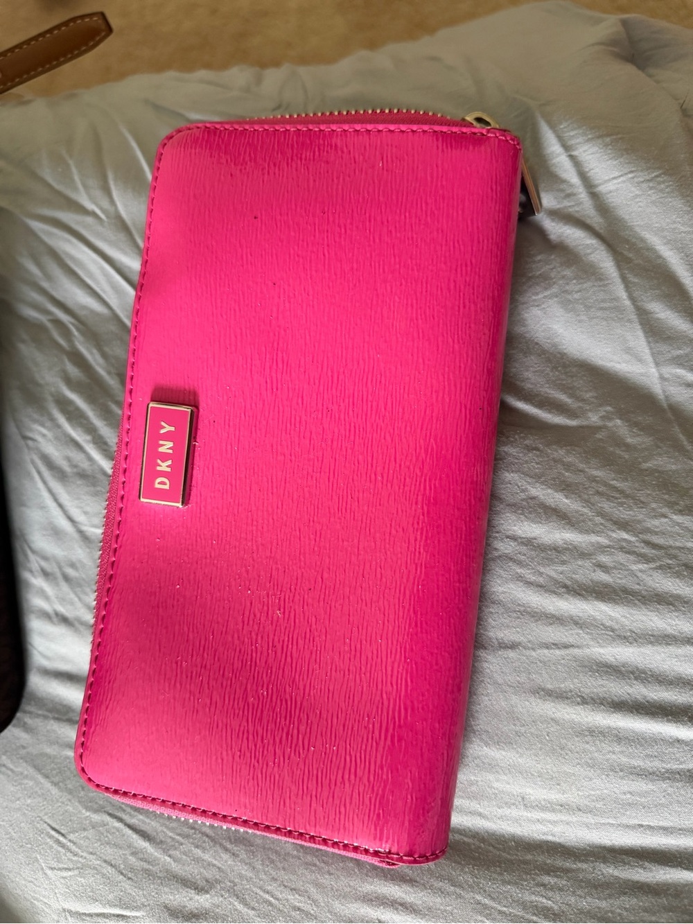 DKNY Bright Pink Zip Wallet with Logo Plaque